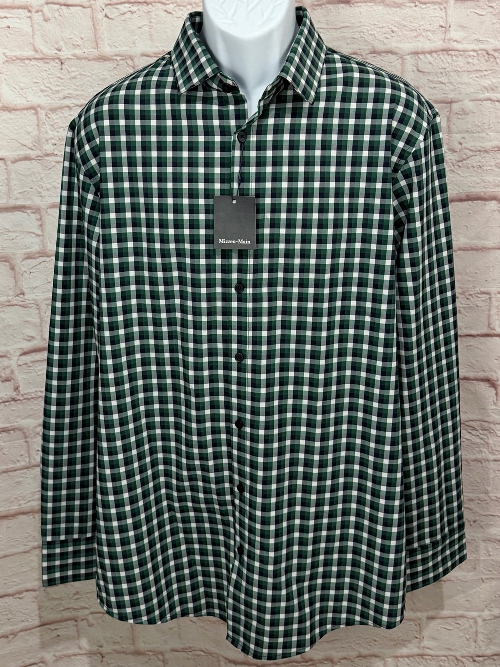 $138 New Mizzen+Main Leeward Dress Shirt Mens L Classic Hunter Green Plaid NWT
